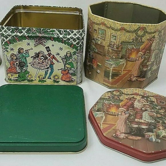 5 VTG Christmas Collectible nesting Tins cans - Picture 2 of 8